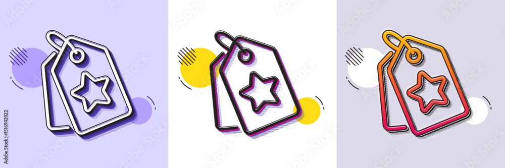 Poster loyalty star tags line icon. halftone dotted pattern. gradient icon with grain shadow. bonus points.