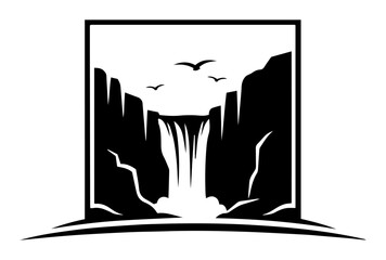waterfall between cliffs black vector shape