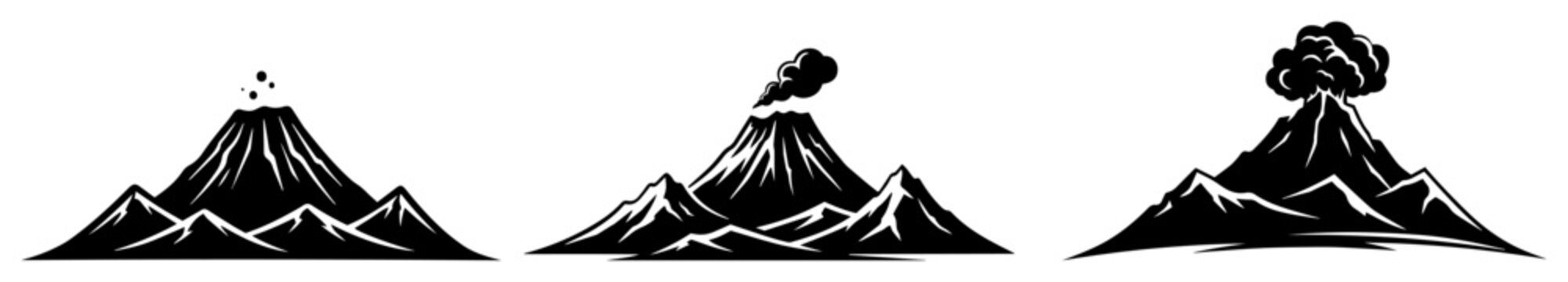 volcano eruption sequence black vector shape