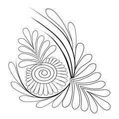 An illustration of a vectors different type of  flowers, traditional and cultural alpona design in continuous line art drawing style.