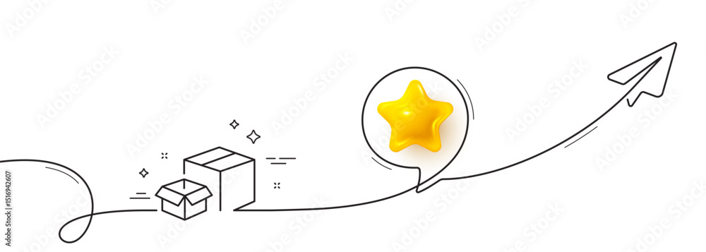Poster packing boxes line icon. continuous line with share plane. delivery parcel sign. cargo box symbol. 3
