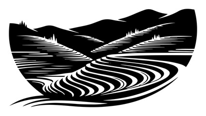 terraced rice fields landscape vector illustration