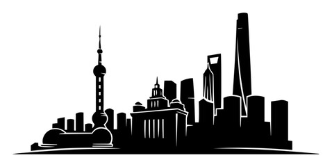 shanghai skyline black silhouette laser cutting and engraving vector shape
