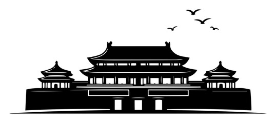 forbidden city palace black silhouette laser cutting and engraving vector shape