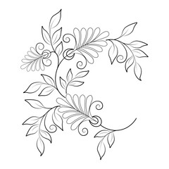 An illustration of a vectors different type of  flowers, traditional and cultural alpona design in continuous line art drawing style.
