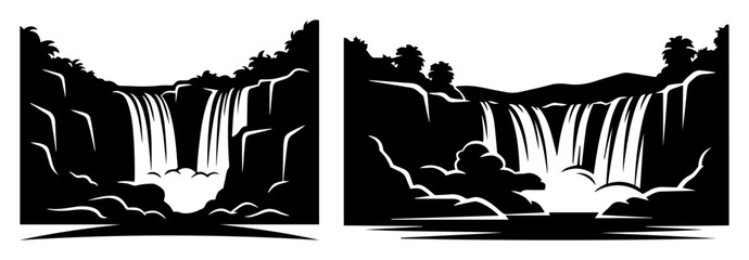iguazu falls waterfall landscape black silhouette laser cutting and engraving vector shape
