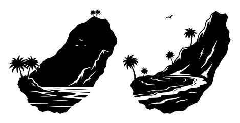 tropical island bay black silhouette laser cutting and engraving vector shape