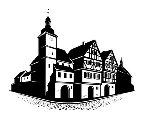 Obraz premium old german town buildings black silhouette laser cutting and engraving vector shape