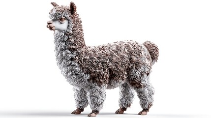 Obraz premium Alpaca clipart, isolated on a white background, ed in realistic 3D illustration with intricate detailing, showcasing the charming animal.