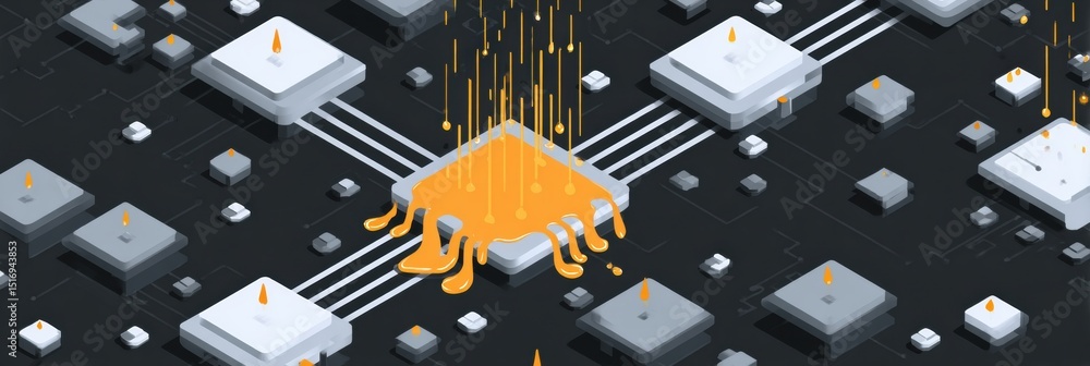 Fototapete Illustration Depicting CPU Overheating and Melting With Open Top, Visualizing System Overload in a Digital Environment