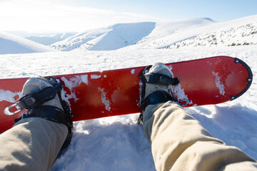 Winter sport concept with person on top of the mountain ready to ride down