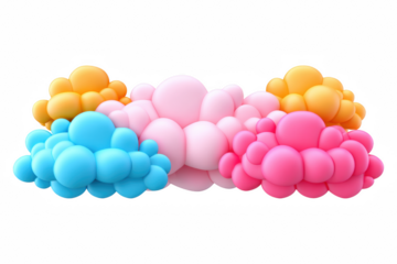 Whimsical cloud-shaped banner design for children's events in soft pastel gradients, isolated on transparent background