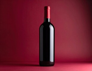 Red wine bottle against deep crimson backdrop