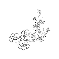An illustration of a vectors different type of  flowers, traditional and cultural alpona design in continuous line art drawing style.