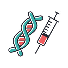 DNA strand and syringe used in medical research and vaccinations  