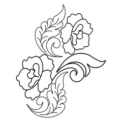 An illustration of a vectors different type of  flowers, traditional and cultural alpona design in continuous line art drawing style.
