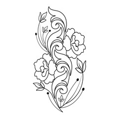 An illustration of a vectors different type of  flowers, traditional and cultural alpona design in continuous line art drawing style.