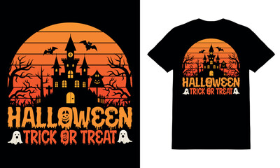 Halloween t-shirt design. Happy Halloween typography t-shirt design vector. Trick or treat Free Vector.