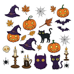Halloween Elements Vector Designs, halloween silhouette vector, Spooky Halloween cartoon pumpkin vector set
