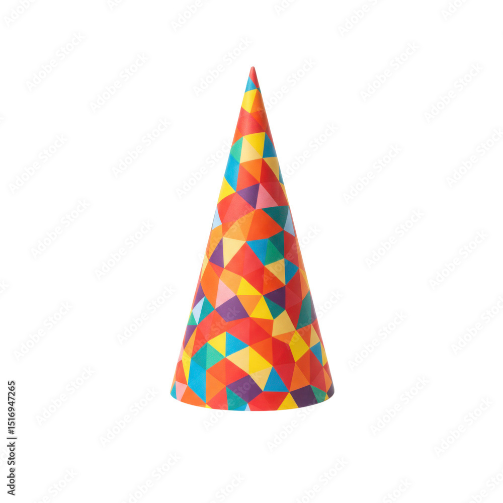 Poster colorful geometric pattern cone shaped object isolated on a white background