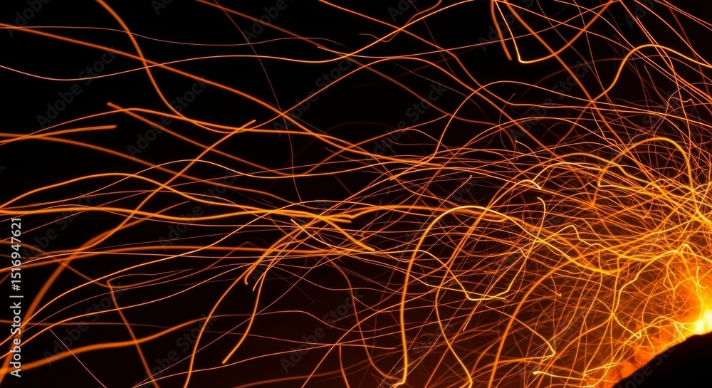 Poster dynamic sparks in motion: captivating abstract display of long-exposure fire lines against dark back