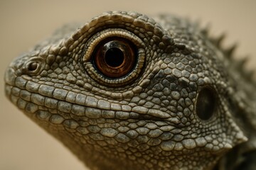 Close-up of a textured creature revealing intricate details of its eye and skin in a natural habitat under soft lighting