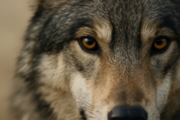 Obraz premium Captivating gaze of a wolf in its natural habitat during golden hour light