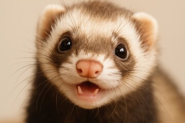 Delightful ferret showcasing its charming smile in a cozy indoor setting during daylight