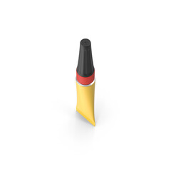 Yellow super glue tube with black and red cap isolated on transparent background