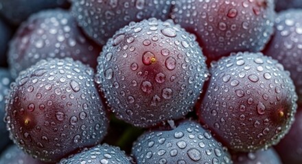 Close-up of fresh purple grapes with water droplets