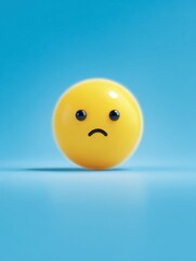 Fototapeta premium Sad Emoji Illustration With Subtle Error Shadow on Soft Blue Background Conveys Feelings of Disappointment and Melancholy in a Playful Style