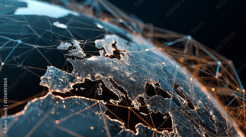 Poster global network connections digital world map europe illuminated night abstract technology background