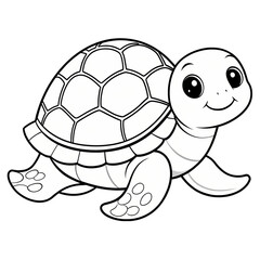 Charming Cartoon Turtle A Line Art Illustration isolated on transparent baackground