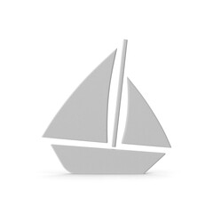 Minimalist white sailboat icon isolated on transparent background