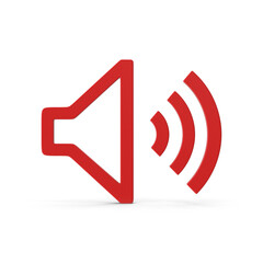 Red speaker volume icon with sound waves isolated on transparent background