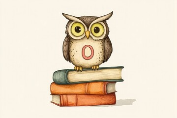 flashcard with letter O, owl with books, smart design for children