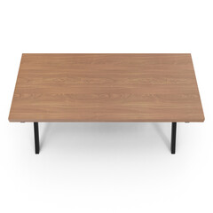 Modern rectangular wooden table with black X-legs isolated on transparent background