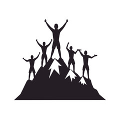 Friends Celebrating On Hilltop Victory Silhouette