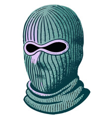 Teal Knit Ski Mask Illustration, Winter Balaclava Graphic
