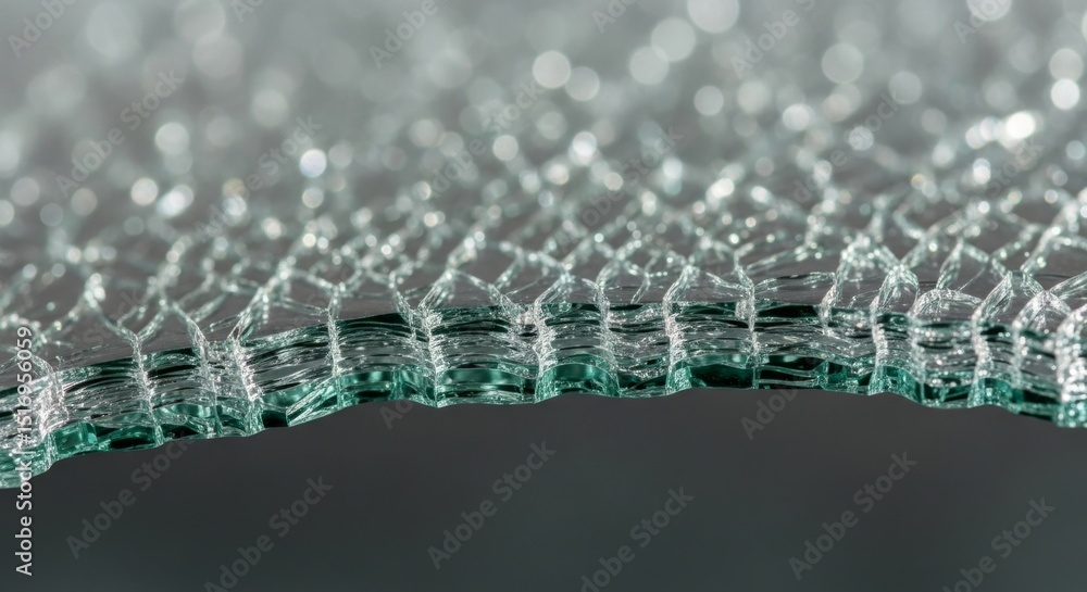 Poster macro view of cracked tempered glass with intricate fracture patterns