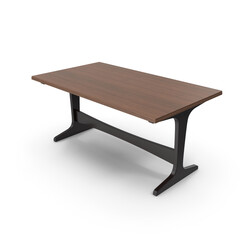 Modern rectangular wooden table with black base isolated on transparent background