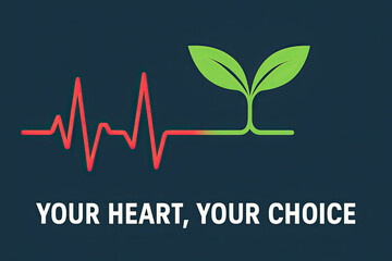 Heartbeat Line Turning into Green Plant Symbolizing Healthy Choices
