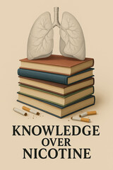 Lungs on Top of Books with Broken Cigarettes and Message Knowledge Over Nicotine