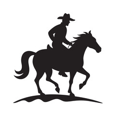 Cowboy Riding Horse In Wild West Silhouette