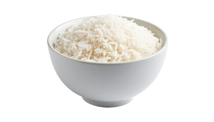 A bowl of fluffy cooked white rice. A close-up view of a bowl brimming with rice