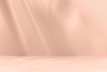 Minimalistic abstract mocha mousse color background for product presentation with aesthetic light and shadows