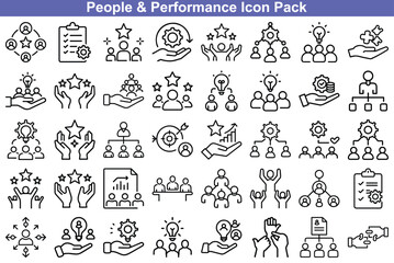 People and Performance Icons – Line Art Vector Set for HR, Employee Evaluation, Team Success, and Workplace Growth