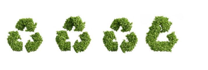 3D green, fluffy, textured recycling symbol set on a white background, png, transparent
