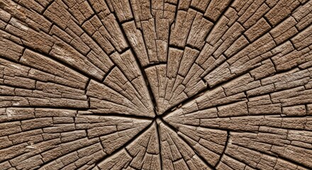 Fototapeta premium Detailed close-up of textured brown tree rings in circular pattern