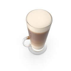 Layered latte coffee in glass mug isolated on transparent background